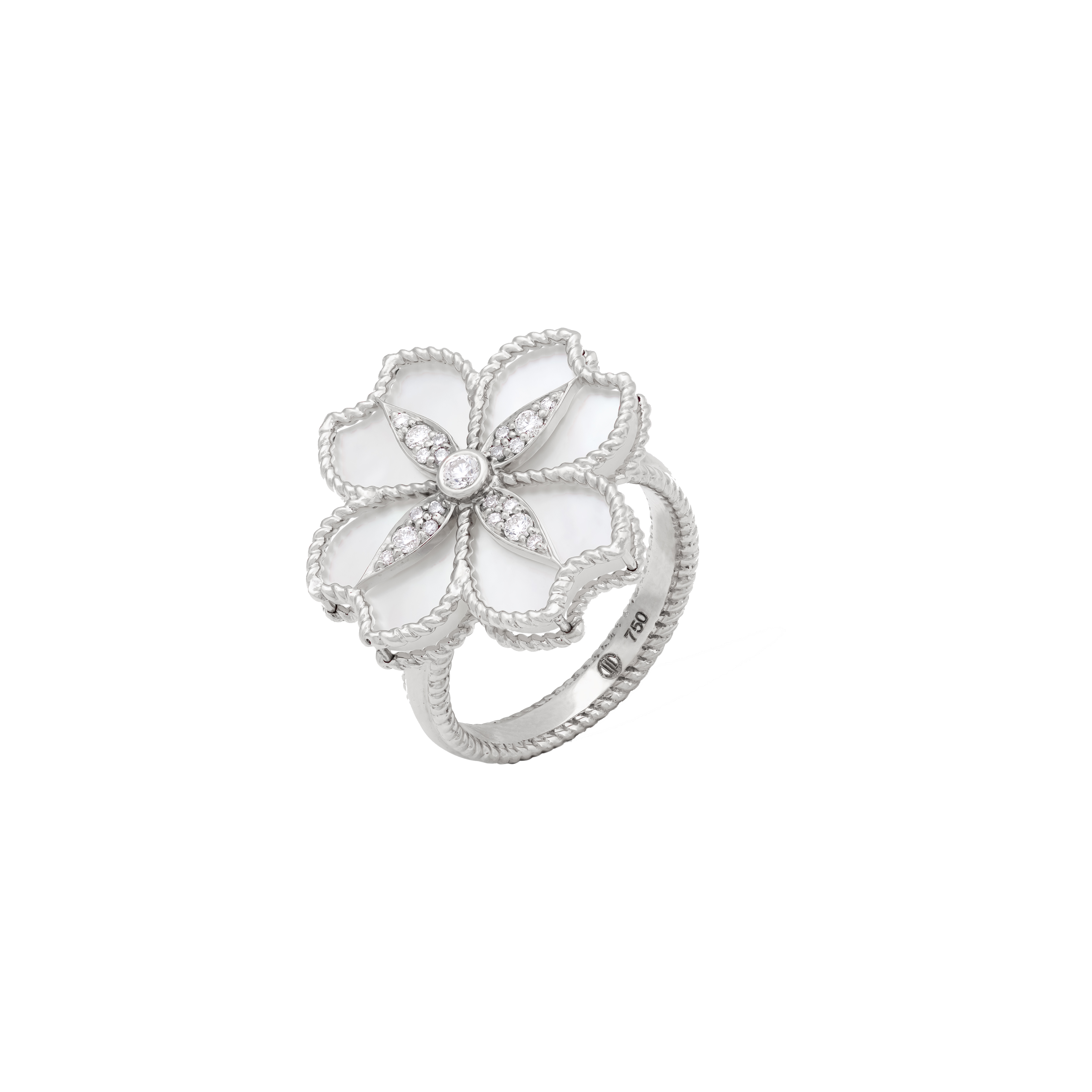 Mallow Flower Ring In 18K Rose Gold With VS-G Diamonds And MOP Stone